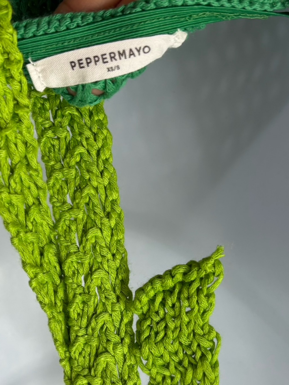 Peppermayo Haven Crochet Maxi Dress Green two-tone halter neck Size XS/S - Picture 13 of 16
